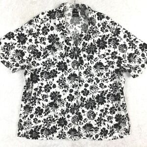 Erika Womens Shirt Button Down Black White Floral Print Short Sleeve Plus 2X